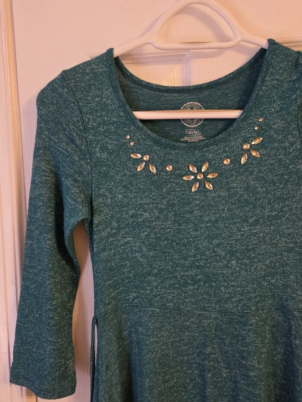 🦦5/$10🦦​SO Teal Green Rhinestone Embellished Long Sleeve Skater Dress XL 14